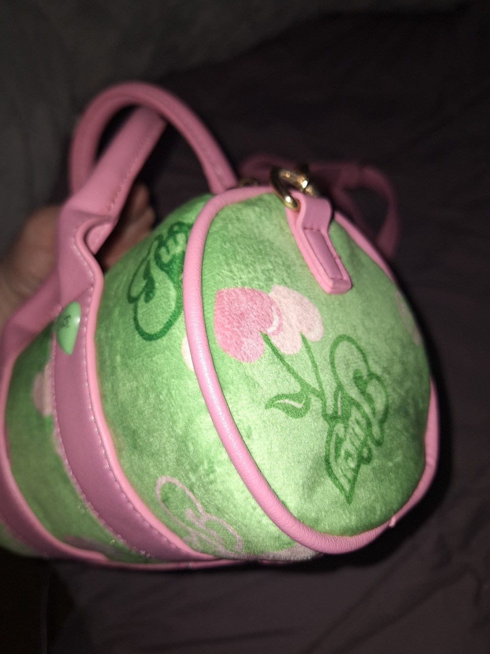 EXCLUSIVE Juicy Couture Green Velvet Mini Barrel Bag with Pink Trim - Picture 5 of 6